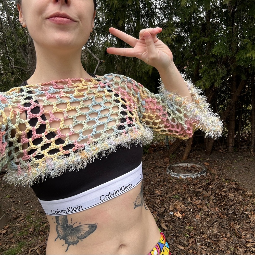 Handmade crochet rainbow qwochet sleeves